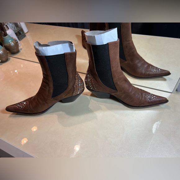 Giancarlo Paoli Made in Italy Leather Western Cut Short Studded Boots 36.5 - Picture 3 of 14